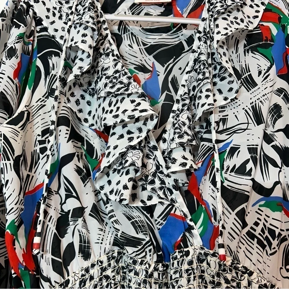 Vintage 80s Susan Fries Assorti women’s XL sheer swing print art boho dress - Picture 10 of 11